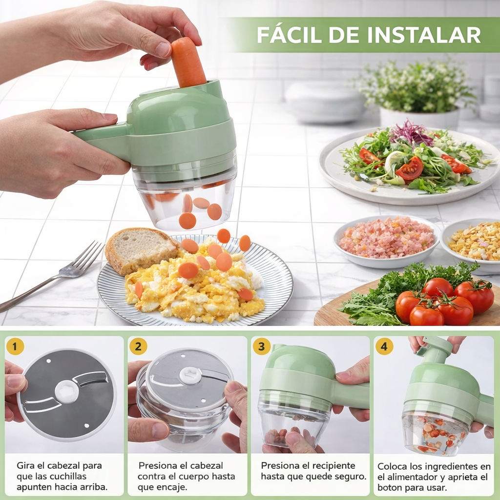 Procesador de Alimentos 4 en 1 — Corta, Ralla, Pica y Bate en Segundos