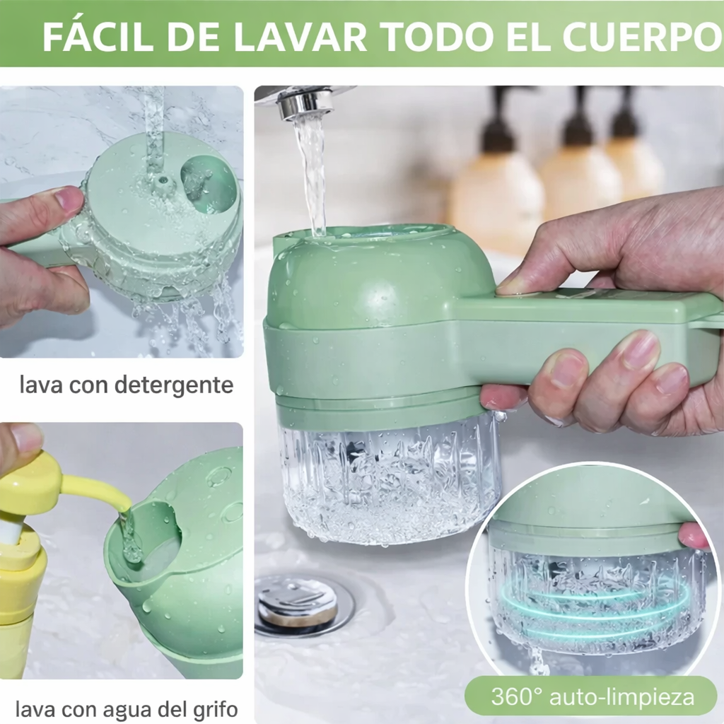 Procesador de Alimentos 4 en 1 — Corta, Ralla, Pica y Bate en Segundos