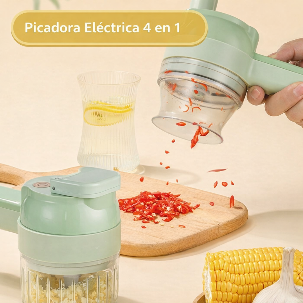 Procesador de Alimentos 4 en 1 — Corta, Ralla, Pica y Bate en Segundos