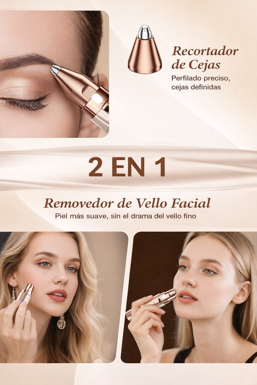 Depiladora Facial Portátil 2 en 1 para Mujer Recargable · Precisa · Para Rostro, Labios y Cejas