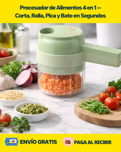 Procesador de Alimentos 4 en 1 — Corta, Ralla, Pica y Bate en Segundos